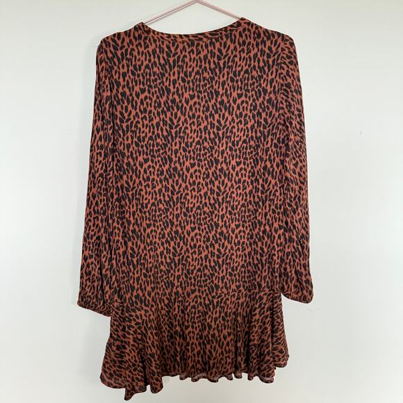 GAP Womens Flounce Hem Dress Small Brown Animal Print Long Sleeve Old Money - Picture 8 of 8